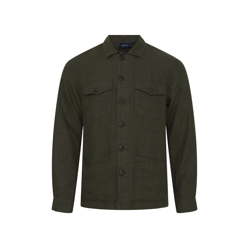 Bo Linen Overshirt - Dark Olive Green