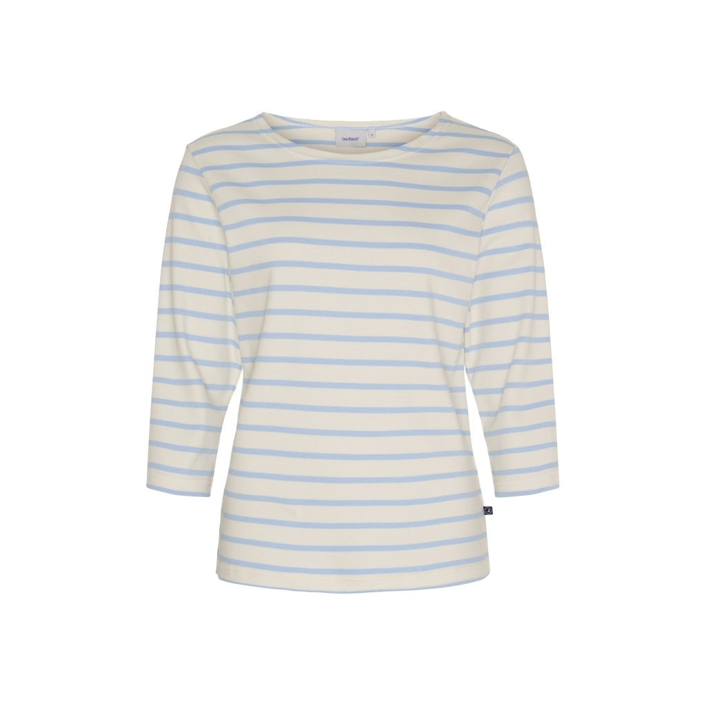 Cannes 3/4 sleeve Tee - Ecru/Blue Bell