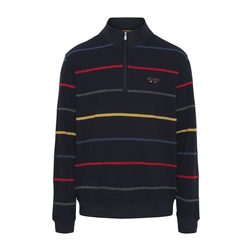 Hamilton Half Zip Sweatshirt - Dark Navy Multi Stripe