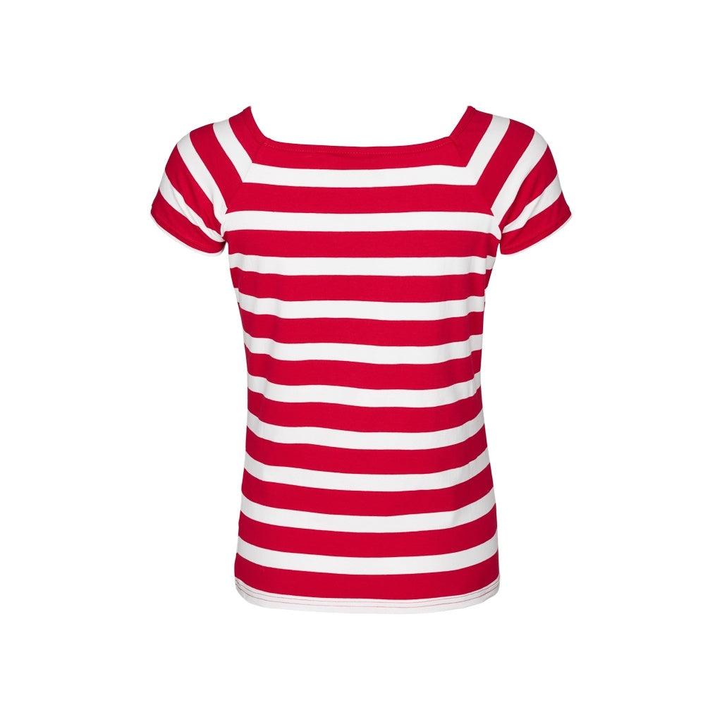 Melanie Striped Short Sleeve Tee - SR Red/Pearl