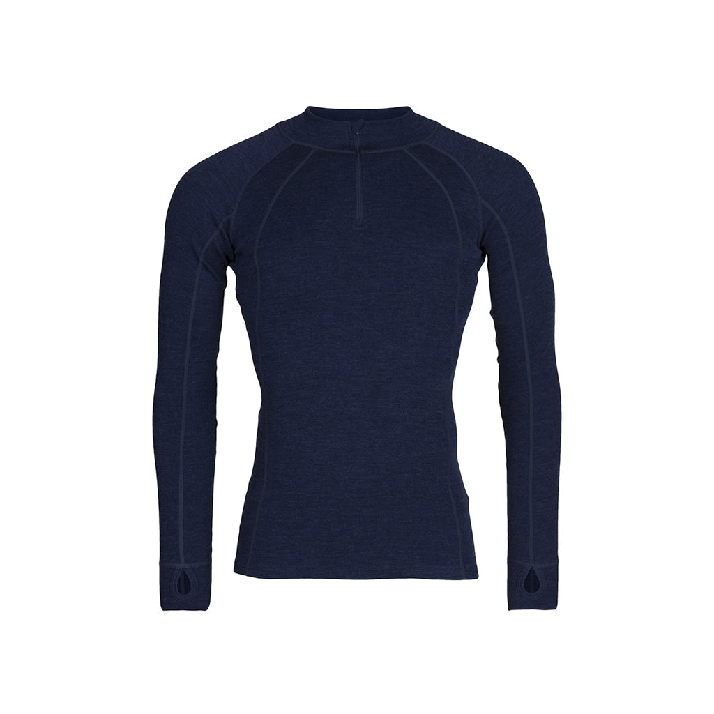 Mens Merino Wool Zip Neck - Navy Marle