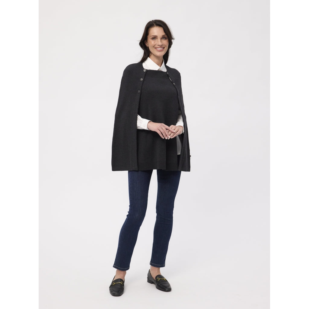 Noemi strikket poncho - Black Melange