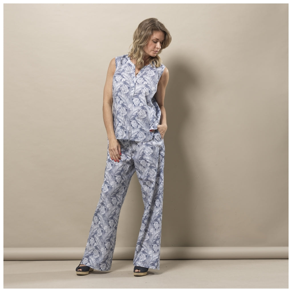 Octavia Shirt - Blue Palm Print