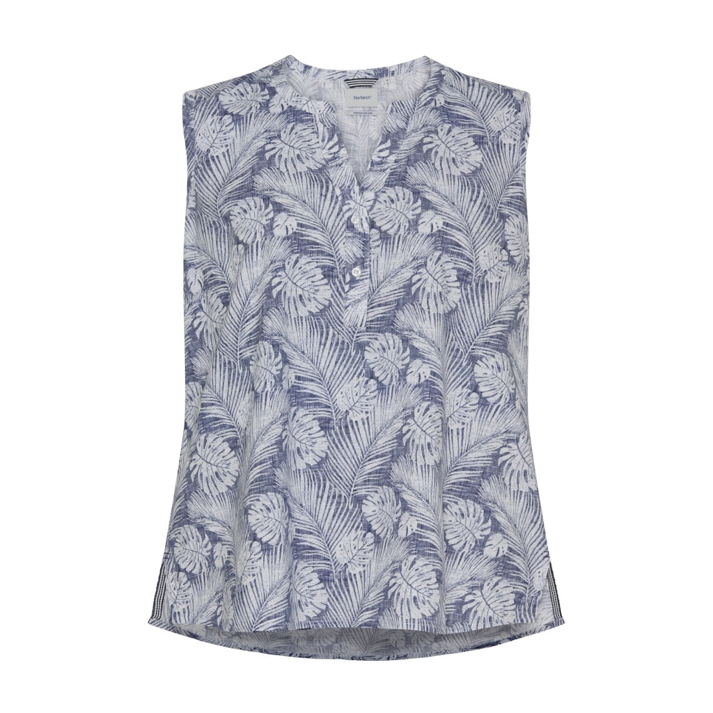 Octavia Shirt - Blue Palm Print