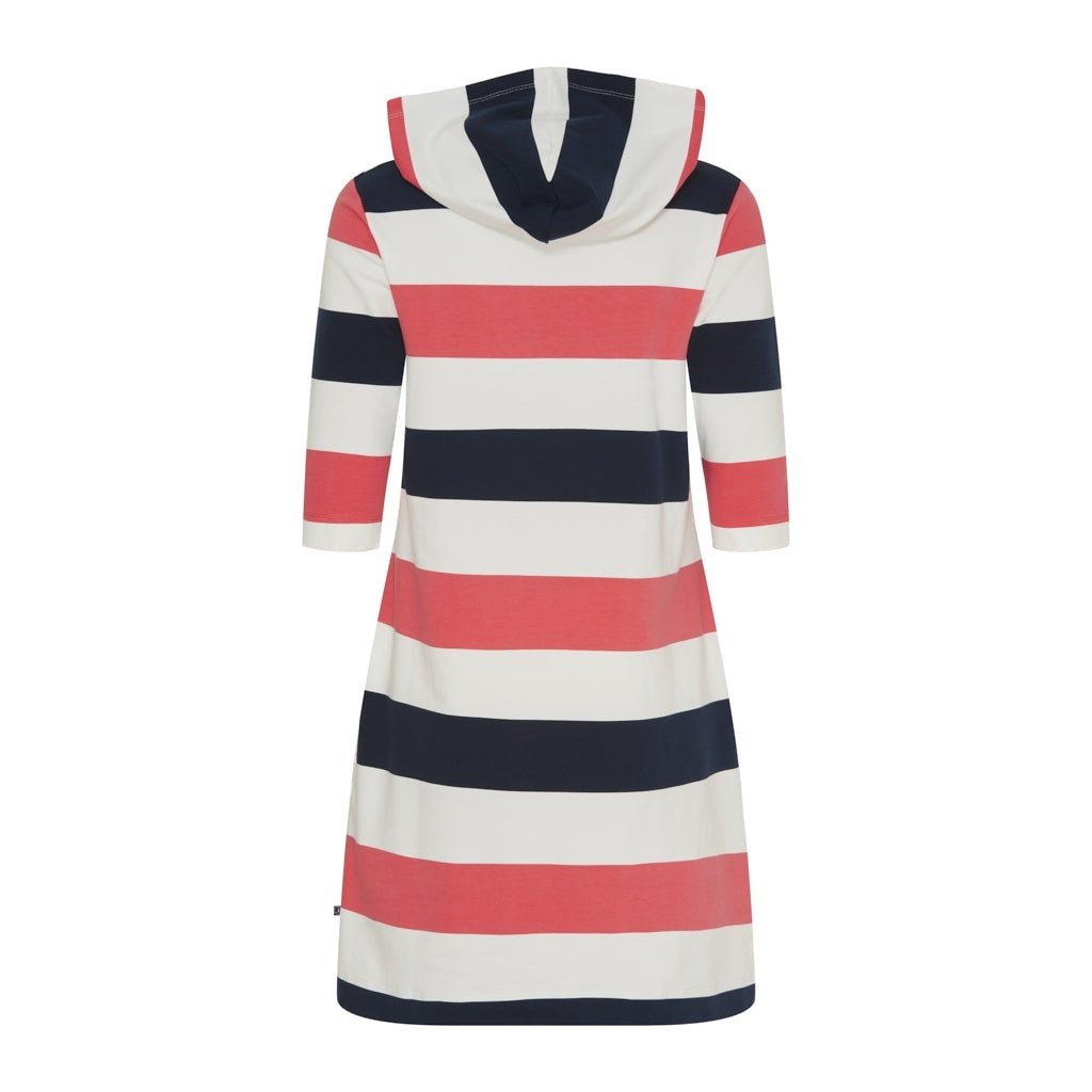 Ronja Striped 3/4 Sleeve Sweat Dress - Calypso Coral / Pearl / Dark Navy