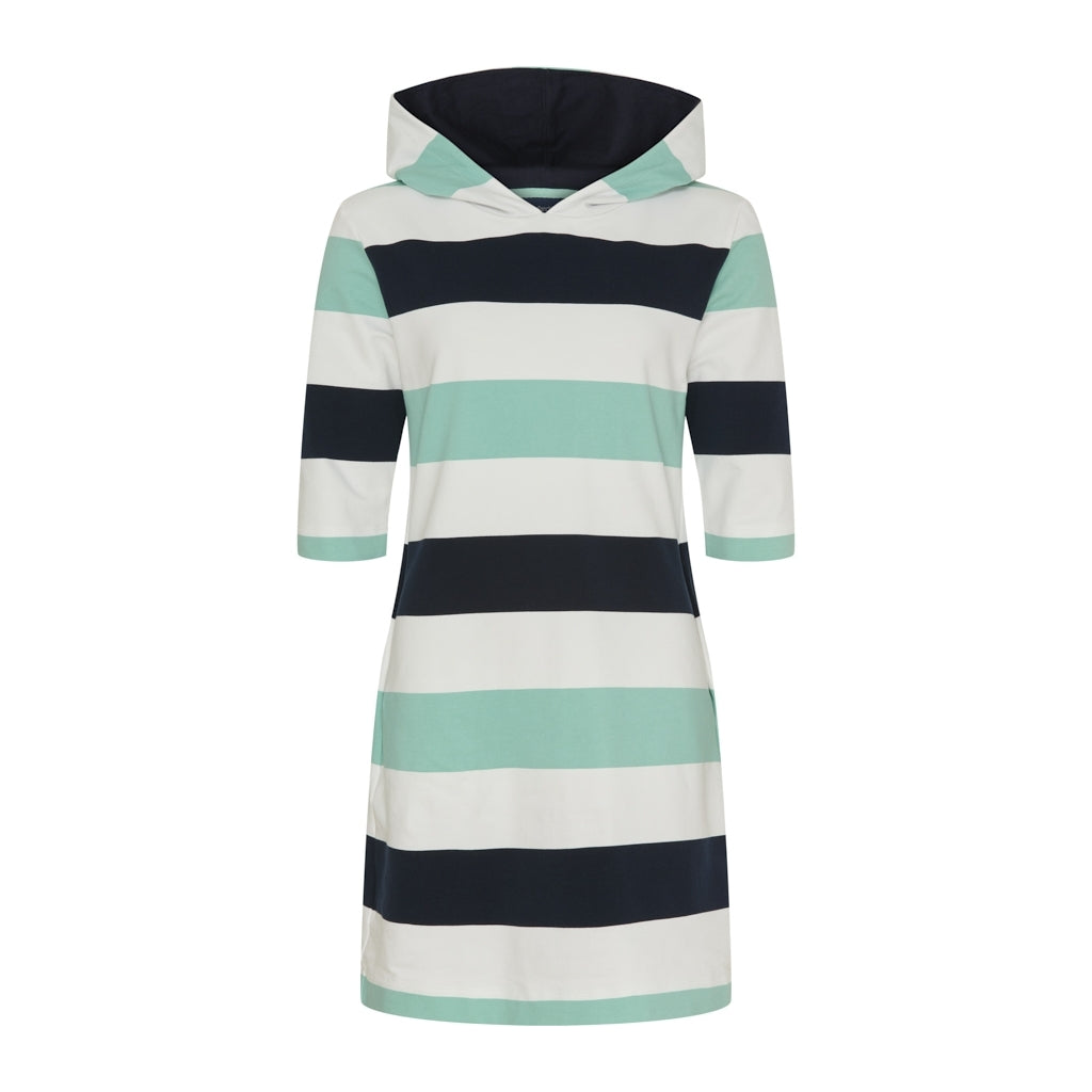 Ronja Striped 3/4 Sleeve Sweat Dress - Mint Green / Pearl / Dark Navy