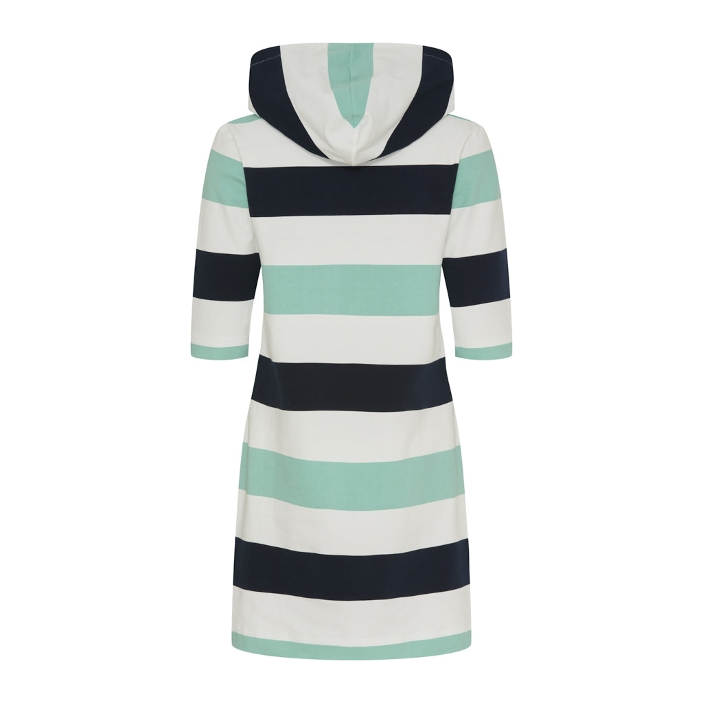 Ronja Striped 3/4 Sleeve Sweat Dress - Mint Green / Pearl / Dark Navy