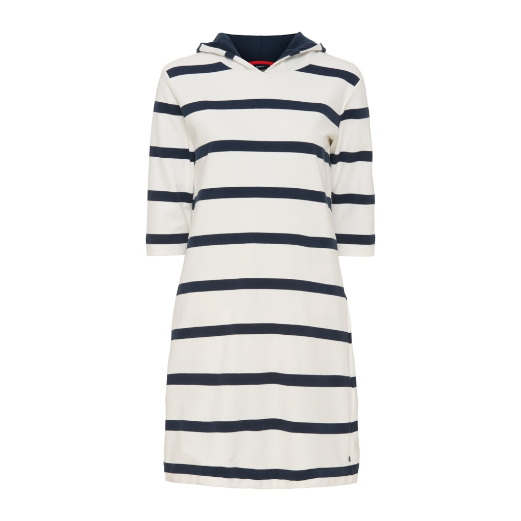 Ronja Striped 3/4 Sleeve Sweat Dress - Pearl/Dark Navy