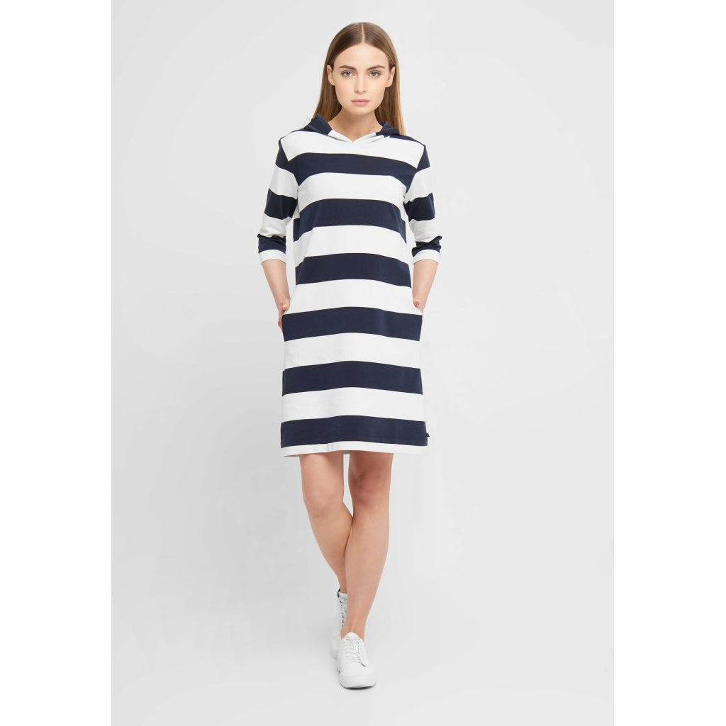 Ronja Striped 3/4 Sleeve Sweat Dress - SR Navy/Pearl