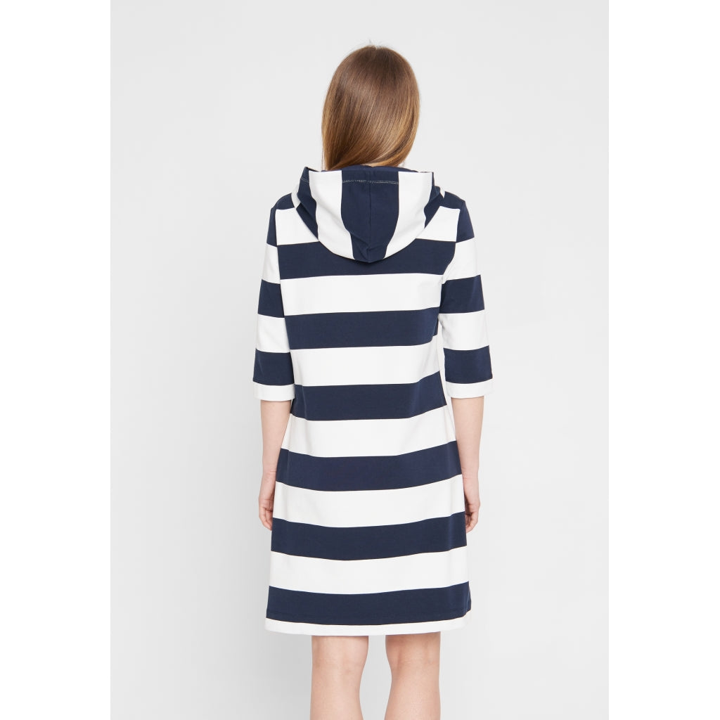 Ronja Striped 3/4 Sleeve Sweat Dress - SR Navy/Pearl