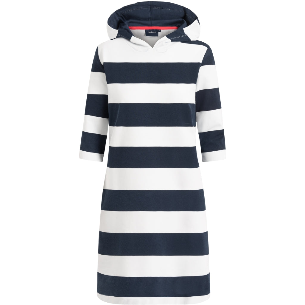 Ronja Striped 3/4 Sleeve Sweat Dress - SR Navy/Pearl