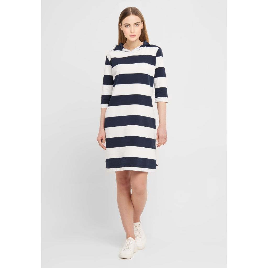 Ronja Striped 3/4 Sleeve Sweat Dress - SR Navy/Pearl