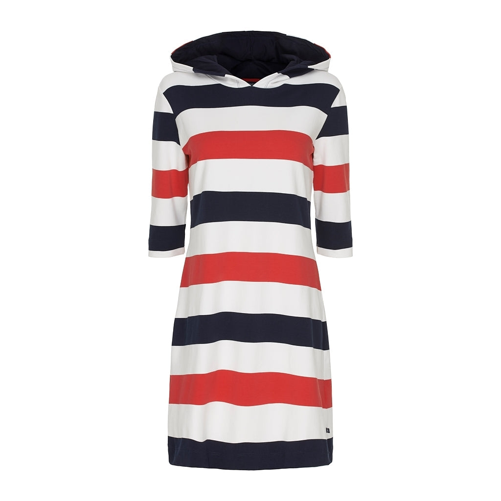Ronja Striped 3/4 Sleeve Sweat Dress - True Red/Pearl/SR Navy