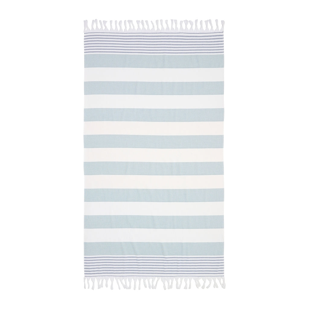 Striped Beach Towel - White / Dusty Green